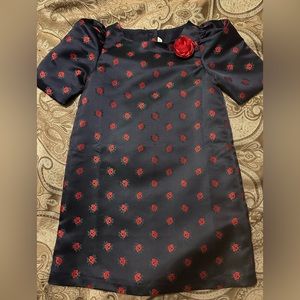 Janie and Jack silky navy with red roses size 7 dress girls